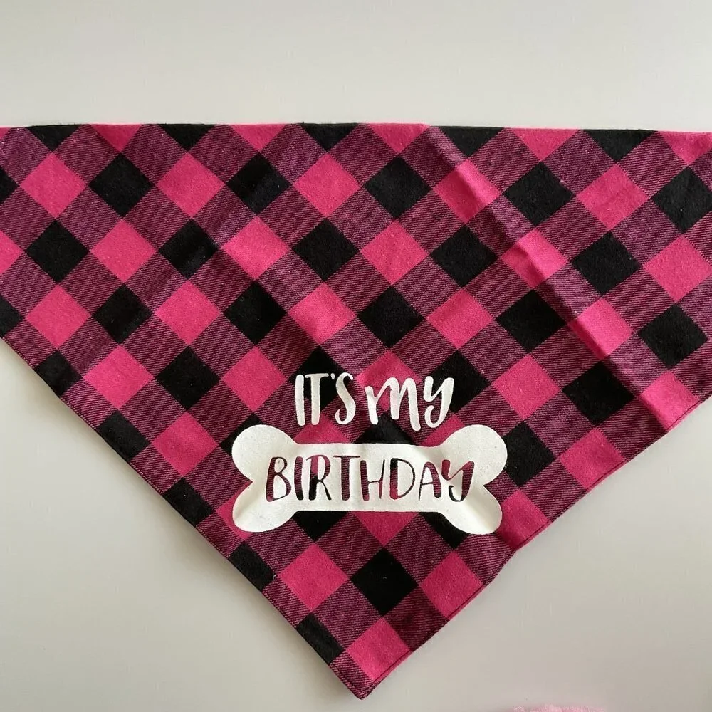 HAPPY BIRTHDAY DOG BANDANA HAT BANNER PARTY SET, PINK